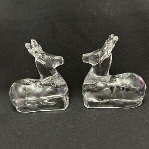 Pair of glass deer candleholders. Hold small tapered candles Christmas decor
